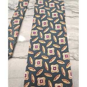 90s Vintage Britches of‎ Georgetown Tie Mens Silk Blue Gold Burgundy Pattern USA